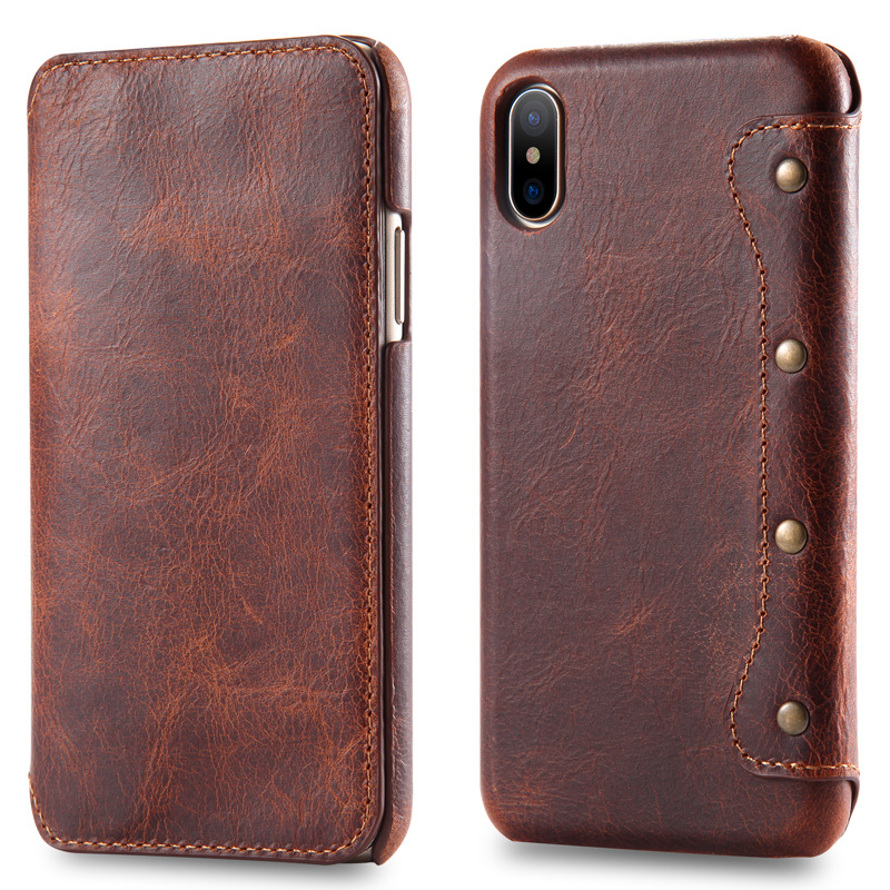 Top Grain Cowhide Oil Wax Flip Phone Case